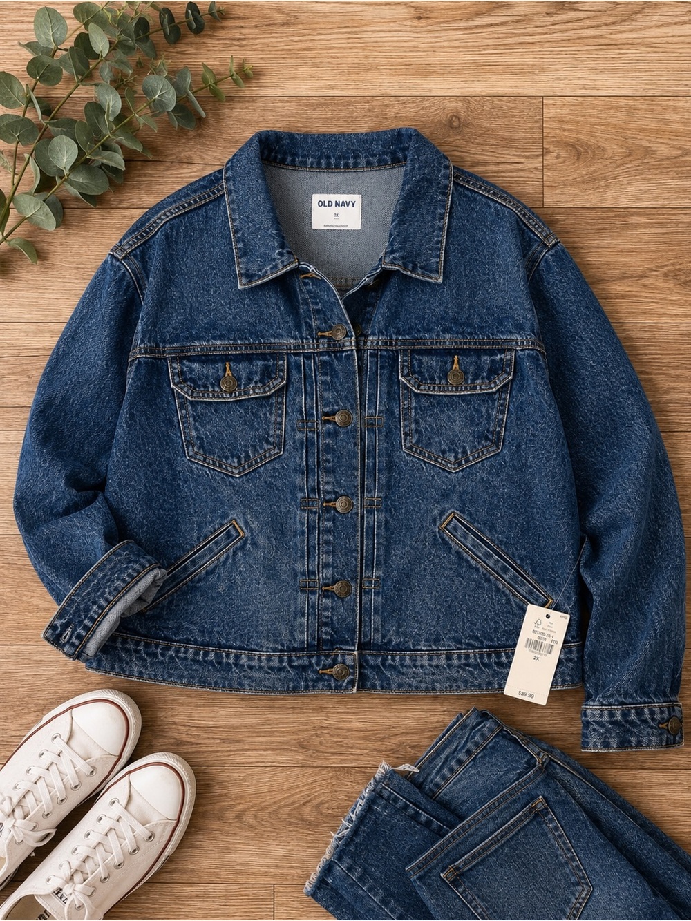 NWT Old Navy Plus Size 2X Denim Jean Jacket Relaxed Fit Medium Wash